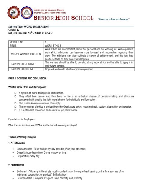 Image result for Work Immersion Module 1