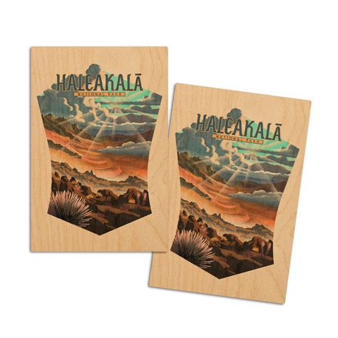 HaleakalÄ National Park, Lithograph National Park Series, Contour (4x6 Birch Wood Postcards, 2 ...