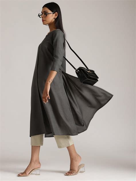 Cotton Linen Dark Grey Kurta Pant Set – trueBrowns