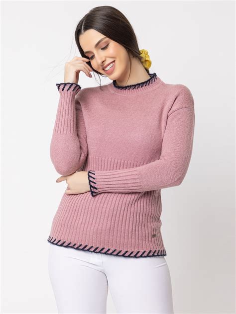 328 Ribbed High Neck Pullover I Pink – ARMISTO