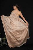 Pre Drape Gold Toned Pure Munga Tussar Silk With Meenakari Detail Butt