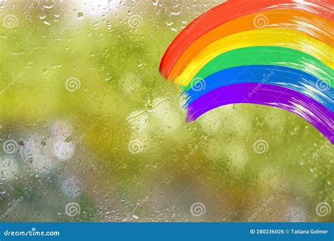 Painting Rainbow on Glass, Rain Outside Window, Gouache, Acrylic ...