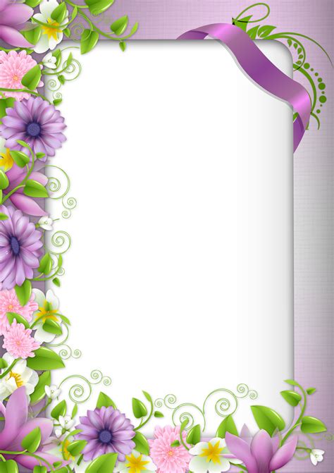 Transparent PNG Photo Frame with Purple Flowers | Flower picture frames ...