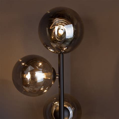 Neptune floor lamp smoked glass globes, black | Lights.ie