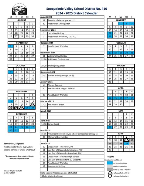 Snoqualmie Valley School District Calendar 2025-2026 PDF