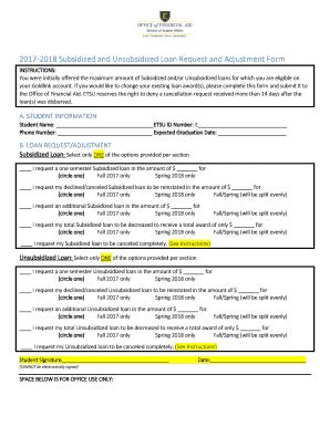 Fillable Online 2017-2018 Subsidized and Unsubsidized Loan Request and ...