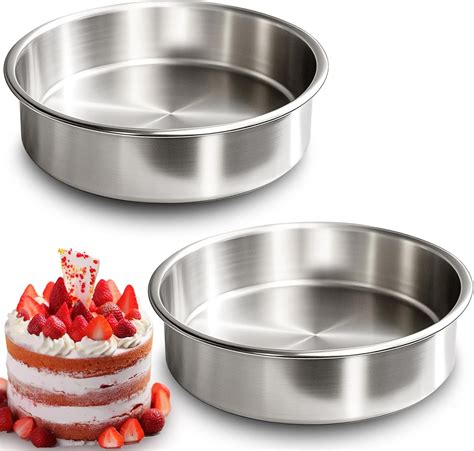8 Inch Cake Pan Set of 2, Stainless Steel Baking Pan Round Cake Mold ...