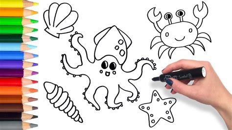 How to Draw Sea Creatures Compilation | Learning Coloring Pages for ...