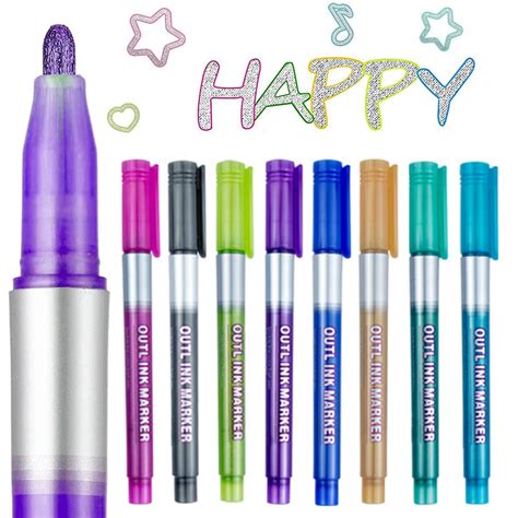 Buy Outline Markers Pens, 8 Colors Double Line Markers Sel-outline ...