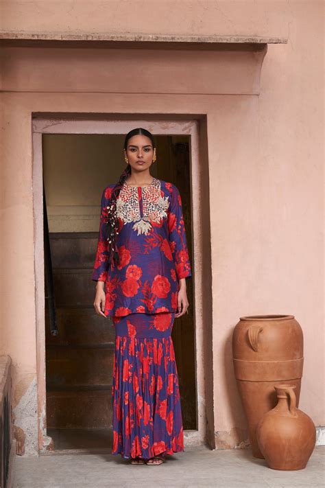 Red & Blue Moroccan Yoke Zardozi Sharara – Archana Shah