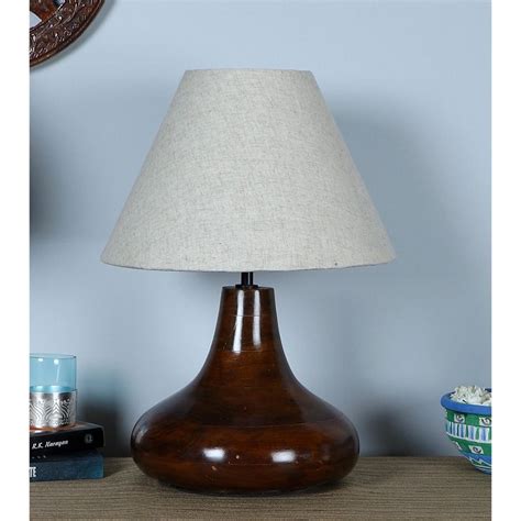 Buy NAKSHIKATHAA Yogasana Dark Brown Table Lamp With Beige Shade Online
