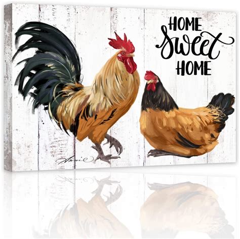 AXXPosters-Rooster Kitchen Decor Chicken Canvas Wall Art for Kitchen ...