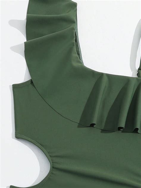 Tween Girls Solid Ruffle Trim One-Piece Swimsuit And Coconut Resort ...