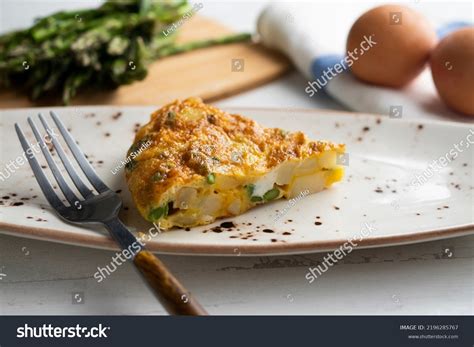 Spanish Potato Omelette Green Asparagus Traditional Stock Photo ...