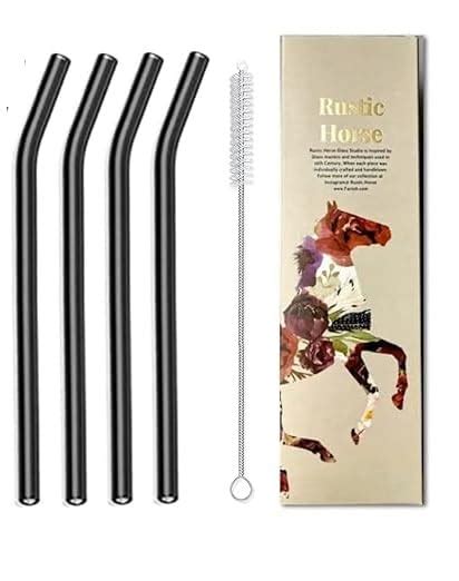 RUSTIC HORSE Glass Straws by Rustic Horse Pack of 4 with Brush (Colour ...