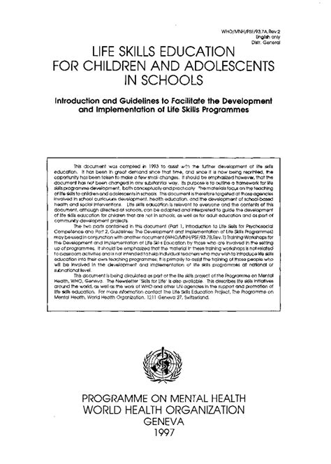 WHO Life Skills Education for Children and Adolescents - Guidelines ...