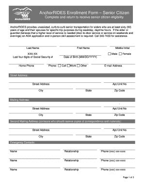AnchorRIDES Enrollment Form Senior Citizen - Municipality Of ... - Muni ...