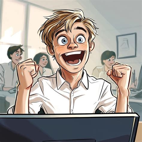 A cartoon drawing of a boy with a computer in front of him | Premium AI ...