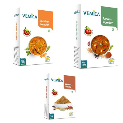 Vemica Sambar Powder, Rasam Powder and Garam Masala Combo (Each 100g ...