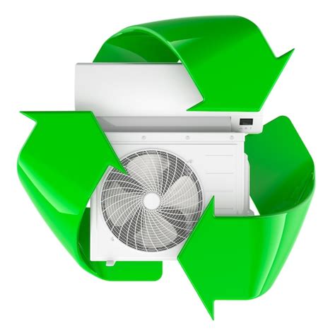 Air conditioner outdoor unit with recycling symbol 3d rendering ...