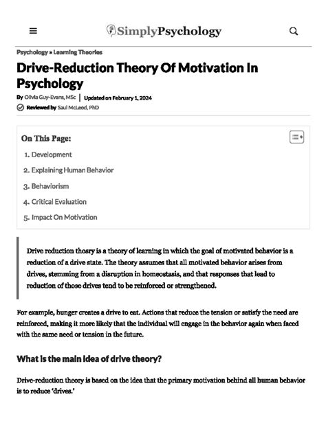 Drive reduction theory of motivation - SimplyPsychology Psychology ...