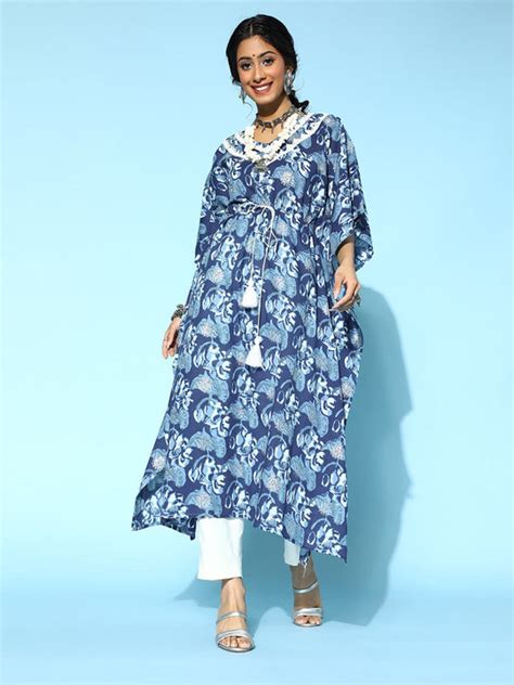 Buy Women's Blue Printed Kaftan Kurta Online - Yufta – Yufta Store