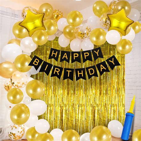 Large Happy Birthday Decorations 63 Pcs Gold And White Balloons ...