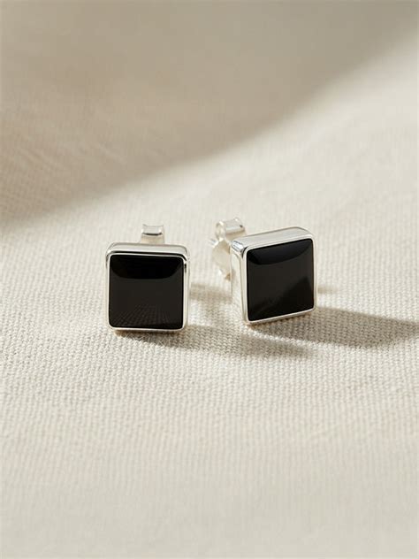 Black Onyx Bezel Studs for Men in 925 Sterling Silver - Premium ...