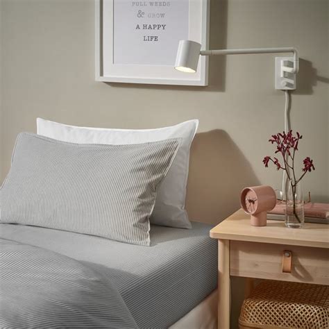 SOLFIBBLA fitted sheet, grey white/stripe, 160x200 cm (63x79") - IKEA