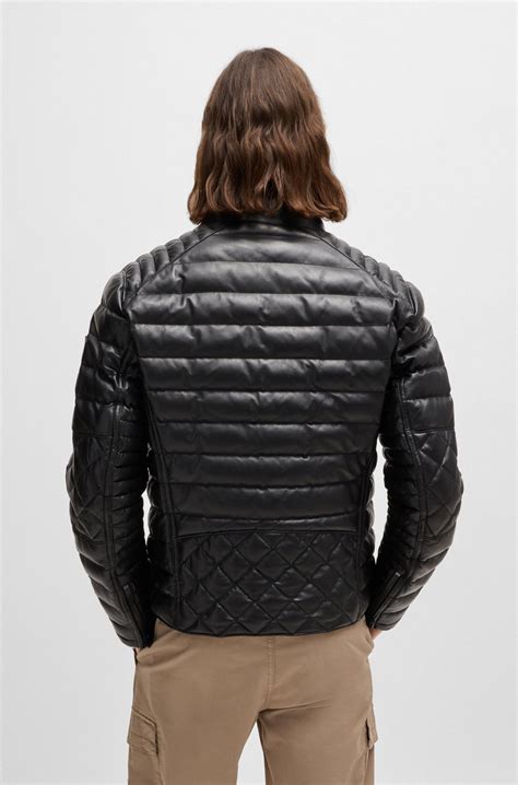 BOSS - Nappa leather jacket with stand collar - Black