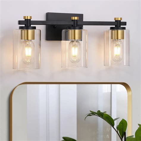 Jdvads 3 Light Bathroom Light Fixtures, Black and Gold Bathroom Vanity ...