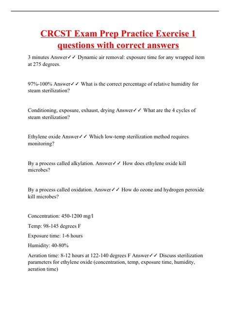 CRCST Exam Prep Practice Exercise 1 questions with correct answers ...