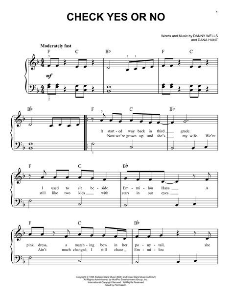Download Check Yes Or No - George Strait | Very Easy Piano Sheet Music ...