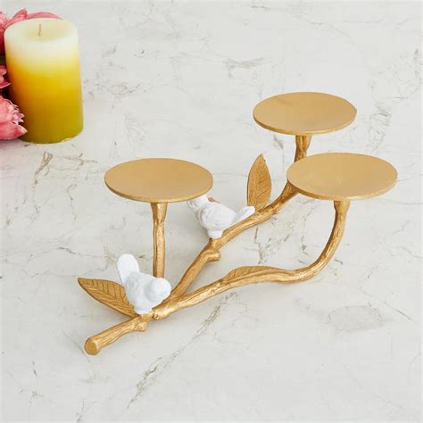 Buy Splendid Gold And White Solid Metal Candle Holder with Bird Accent ...