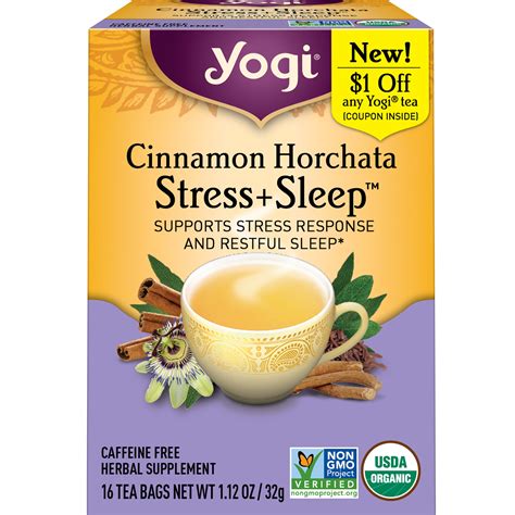 Yogi Tea Cinnamon Horchata Stress + Sleep, Caffeine-Free Herbal Tea ...