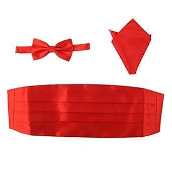 Buy PopEye 3pcs Men's Satin Bow Tie Cummerbund Hanky Handkerchief Red ...