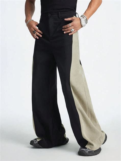 Manfinity StreetEZ Men's Street Casual Loose Fit Patchwork Wide Leg ...