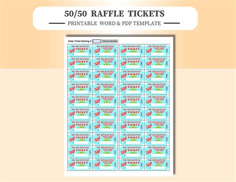 Printable 50/50 Raffle Tickets: Customizable Template (PDF, Word) - Etsy