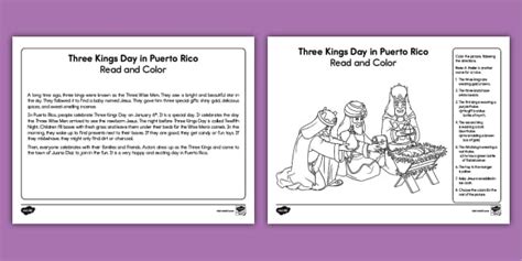 Three Kings Day in Puerto Rico Read and Color Worksheet