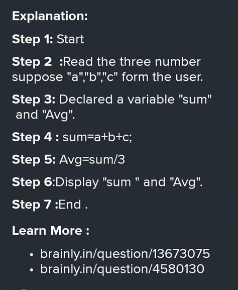 write a algorithm to find the arithmetic mean of three numbers A,B,C ...