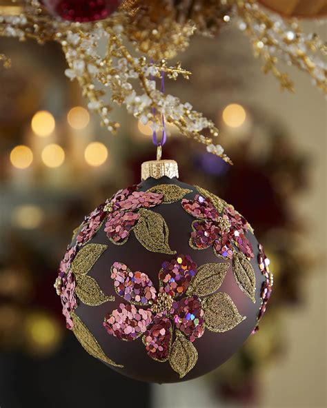 Neiman Marcus Burgundy Christmas Ornament With Flowers | Neiman Marcus