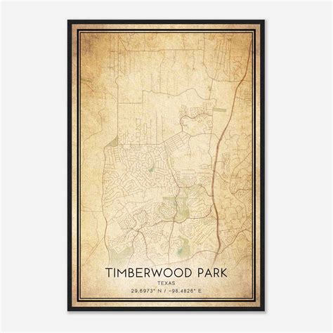 Vintage Timberwood Park Texas Map Poster, Modern Home Decor Wall Art ...