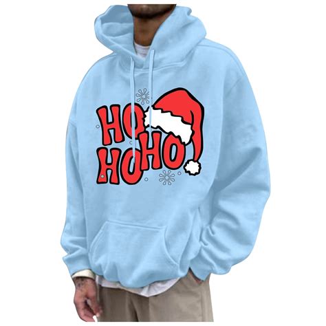 CONZONE Christmas Men's Hoodies Xmas Graphic Print Hoodie for Men Long ...