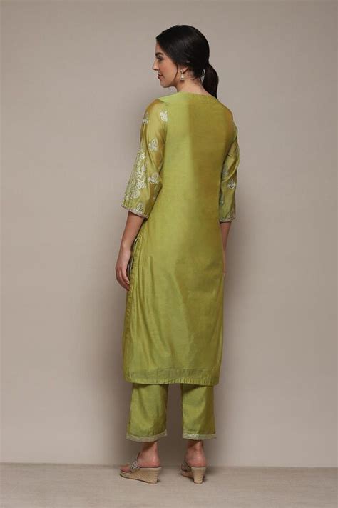 Olive Polyester Straight Printed 2 Piece Set at Biba India