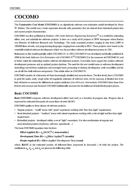 Cocomo - Note - COCOMO The Constructive Cost Model (COCOMO) is an ...