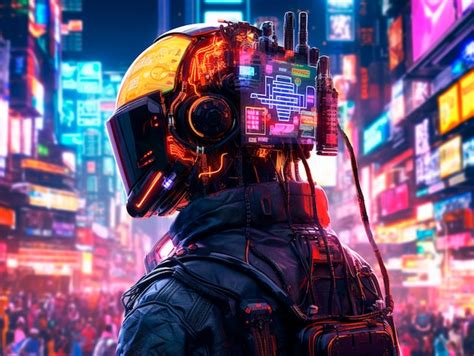 Cyberpunk-Illustration mit Neonfarben und futuristischer Technologie ...