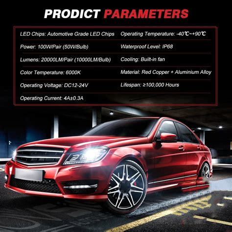 NightEye NOVSIGHT A397-F06 100W 6000K Super Brightness Car Headlights ...
