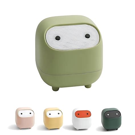 House of Quirk Mini Trash Can with Lid, Cute Ninja Desktop Dustbin ...