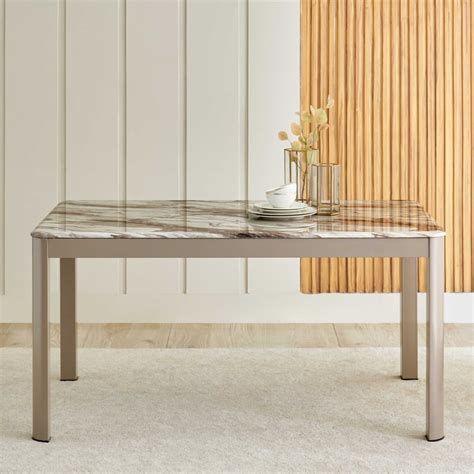 Buy Glam Faux Marble Top 6-Seater Dining Table - Beige from Home Centre ...