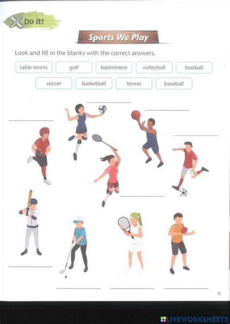 Playing Sport Worksheet for Children 的图像结果